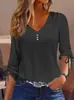 2025 Otoño/Invierno Europeo y Americano Amazon Temu Plataforma Independiente Transfronterizo Nuevo Color Sólido Jacquard Botón Manga Larga Camiseta Top