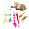 Conjunto de brinquedos para gatos mais vendido internacionalmente com cabeça de substituição de rato de pelúcia com pena colorida para entretenimento interativo e entretenimento de animais de estimação