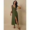 Amazon Estilo Europeo Verano Nueva Llegada Estilo Vacacional Casual Rayas Un Botón Sin Mangas Cuello en V Vestido Largo