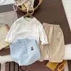 Cardigan Suéter Infantil para Meninos e Meninas Outono Cor Sólida Malha Bordada Casaco Outono/Inverno Conjunto de Três Peças