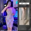 Lencería Sexy de Noche, Bata de Noche con Encaje de Pestañas, Uniforme, Belleza Estilo Chino, Cheongsam Retro Transparente con Cordones, Bata de Noche con Cordones