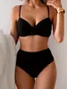 Bikini de Color Sólido Estilo Nuevo Europeo y Americano Traje de Baño 2026 Estampado de Leopardo Multicolor de Cintura Alta Push-Up Verde Militar