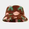 Chapéu de Balde de Pelúcia Estampado Moderno e Estiloso para Mulheres, Estilo Universitário, Fofo de Celebridade da Internet, Chapéu de Pescador Quente de Inverno