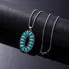 Colar de Turquesa Natural Mais Vendido do Mundo para Mulheres, Corrente Versátil Estilo Retrô em Aço Titânio, Colar da Moda Estilo Étnico Boêmio