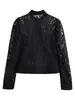 Comercio exterior, transfronterizo, moda europea y americana, cuello alto elegante, chaqueta de encaje hueca, cárdigan corto de un solo botón para mujer, mangas ligeramente abullonadas