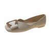 Zapatos de Cuero de Punta Cuadrada Estilo Coreano para Primavera y Otoño Zapatos de Barco de Gamuza con Tacón Bajo Decorado Curvo Zapatos Perezosos