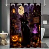 Suministro Exclusivo Transfronterizo de Cortinas de Ducha de Halloween, Escena de Castillo de Gato Negro 3D Cortina de Poliéster Impermeable para División de Baño, Encuentra una Fábrica para Personalización