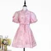 Ropa de Mujer para Comercio Exterior Europeo y Americano, Falda de Paraguas Estampada Retro Francesa, Vestido Corto de Línea A con Mangas Abullonadas para Adelgazar y Ceñir la Cintura de Verano
