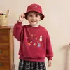 Sudadera casual con cuello redondo, engrosada y forrada de polar para otoño e invierno, para niños, color rojo, Navidad y Año Nuevo, transfronteriza