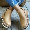 Botines de Cuña Talla Grande para Mujer Otoño e Invierno 2021 Nuevos Planos Europeos y Americanos Cremallera Lateral Punta Redonda Color Sólido Botines Naked Botas de Cuero de Suela Gruesa