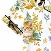 Pijama de Seda de Leche de Comercio Exterior Europeo para Mujer Primavera y Otoño Manga Corta Pantalón Largo Estampado de Gato Ropa de Casa Venta al por Mayor de Fábrica