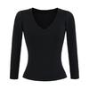Atacado de Roupas Femininas Transfronteiriças 2025 Novo Outono Estilo Europeu e Americano Cor Lisa Gola V Manga Longa Camiseta Efeito Emagrecedor Top de Tricô