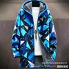 Elemento de patrón irregular nuevo transfronterizo impresión a todo color cárdigan con capucha y cremallera holgado para hombre chaqueta de algodón venir a la imagen DIY