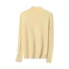 Camisa base de lã fiada fina Yangzi para mulheres, outono e inverno, malha justa rosa de gola alta parcial