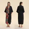 Pijama con Cuello Kimono de Gasa para Mujer, Pijama Largo Tallas Grandes, Bata, Ropa de Casa Cruzada de Satén para Mujer 3975
