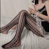 Jk Spice Girls Sexy Usam Calças Pretas Combinando com Estampa de Coração Meia-calça de Seda com Renda de Peixe Vazada para Mulheres Verão e Outono Finas
