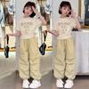 Ropa de Verano para Niñas y Mujeres Moda Tendencia Camiseta T Grande para Niña Gato Brillante con Diamantes Pantalones Finos de Trabajo Traje de Dos Piezas