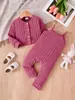 Conjunto de dos piezas para bebé niña: cárdigan de punto acanalado y enterizo con tirantes, abrigo de manga larga, conjunto de ropa para niños de primavera y otoño