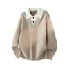 Estilo Old Money Suéter Falso de Dos Piezas para Hombre Otoño Invierno Nueva Marca de Moda Cálido Cuello Chal Tejido de Punto Peso Pesado Camisa Chaqueta de Pareja