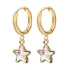 Brincos Perfurados de Aço Inoxidável Banhados a Ouro 18K com Pedra Colorida Brilhante Estrela de Cinco Pontas Design de Nicho Venda Quente Transfronteiriça