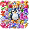 Paquete de 50 Pegatinas Decorativas de Dibujos Animados con Disco Láser y Brillo, Animales Brillantes, Comida, Unicornios, Corazones