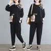 755# madre 100.00kg traje para mujer talla grande cubre barriga chica gordita otoño suelto manga larga traje de dos piezas