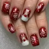 24 Piezas de Uñas Portátiles Navideñas Transfronterizas Europeas y Americanas Lindos Alces Uñas Postizas Removibles y Reutilizables Stock Listo de Fábrica
