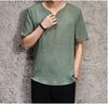 2021 Verano Nuevo Estilo Chino Camiseta de Algodón Lino Verano Suelta Talla Grande Lino Manga Corta Camiseta Base