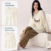 Pijamas de Algodão Puro por Atacado para Mulheres, Primavera e Outono de Manga Comprida, Conjunto de Roupa de Casa Vestível Casual de Algodão de Uma Peça com Bojos