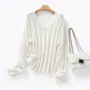 Suéter de Punto Grueso de Terciopelo con Cuello en V Estilo Old Money para Mujer, Camisa Base de Lana Holgada, Top Blanco Otoño-Invierno