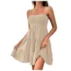 2026 Ropa de Mujer Transfronteriza Europea y Americana Amazon Verano Nuevo Estilo Hombros Descubiertos Correa Fina Color Sólido Versátil Vestido Texturizado
