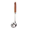 Espátula de acero inoxidable 304 cuchara para sopa espátula para cocinar en casa nuevo mango de madera juego de utensilios de cocina concha para sopa grande venta al por mayor