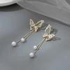 S925 Prata Pin Coreia do Sul Diamante Borboleta Pérola Brincos Borla Novo Design de Nicho Sense Elegante Brincos de Orelha Tendência
