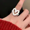 Anel de Coração com Esmalte Pingado Clareador para Outono e Inverno para Mulheres 2025 Novo Anel Ajustável para Dedo Indicador Anel de Design Especial de Nicho