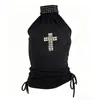Top sin mangas con tachuelas estilo Gótico Oscuro Transfronterizo con Cuello Halter para Mujer con Decoración de Cruz, Cintura con Cordón, Espalda Descubierta, Top Corto Picante