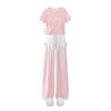 25 Conjunto de Verão para Meninas de Manga Curta Moda Cor Gradiente Infantil Médio e Grande Casual Conjunto de Seda Gelada Manga Curta Calça de Perna Larga Conjunto de Duas Peças