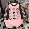 Camiseta de Manga Corta Estilo High Street Americano con Rayas y Estampado de Cachorro con Graffiti Verano Nuevo Casual Holgado Top Estilo Universitario