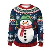 Ropa Navideña Comercio Exterior Transfronterizo Estilo Nuevo Muñeco de Nieve Árbol de Navidad Patrón de Suéter Imitado Impresión Digital 3D Sudadera de Cuello Redondo