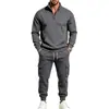 2026 Conjunto Deportivo para Hombre con Forro de Polar Transfronterizo Sudadera de Media Cremallera con Cuello Alto Pantalones Jogger con Múltiples Bolsillos Conjunto de Dos Piezas