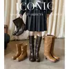 Miu style 26 botas largas nuevas desgastadas para mujer botas de moda bohemia tacón grueso suela gruesa botas de caballero retro