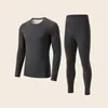 Conjunto de Ropa Interior Térmica para Hombre Cuello Redondo Cepillado por Ambos Lados Corte Ajustado Ropa de Otoño Pantalones de Otoño Capa Base de Temperatura Constante Ropa Cálida