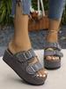 Sandalias de tela vaquera tipo slip-on de talla grande con hebilla para mujer, Nuevas pantuflas de suela gruesa para uso en exteriores Verano 2026