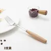 Colher de aço inoxidável 430 colher de café simples moderna talheres colher de cabo de madeira japonesa faca e garfo colher talheres pauzinhos conjunto de colheres
