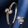 Pulsera Anillo Set Flor Doble Cristal Brillante Incrustación Zirconia Joyería de Mano Versátil de Moda Elegante de Gama Alta