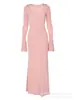 Vestido Longo Feminino Europeu e Americano Transfronteiriço Moda Temperamento Sexy Garota Hot Cor Sólida Simples Slim Fit Bodycon Manga Longa