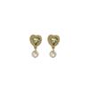 Aretes colgantes de perlas encantadores de estilo francés de alta gama europeo y americano, aretes retro modernos de circón verde púrpura para mujer