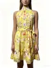 Em Estoque Europeu e Americano Primavera/Verão Novo Estilo Elegante Cadarço Babados Bainha Larga Floral Vestido Estação Independente Transfronteiriço Roupas Femininas