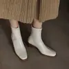 Botas elásticas adelgazantes versátiles de otoño e invierno para comercio transfronterizo, tacón grueso, punta cuadrada, cremallera trasera, tacón medio, negro, botas de moda elegantes para mujer