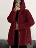 2025 AliExpress Wish eBay Abrigo de Forro Polar Holgado con Capucha de Manga Larga de Color Sólido para Mujer Europeo y Americano
