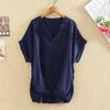 Top Elegante de Manga Murciélago de Manga Corta para Mujer, Talla Grande, Corte Holgado, Cuello en V, Estilo Nuevo de Verano 2026, Camisa de Algodón y Lino para Mujer